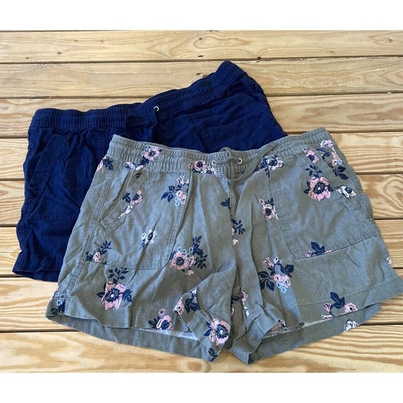 Nautica Set of 2 Linen Drawstring Shorts Size Large Women’s Navy - Picture 1 of 9
